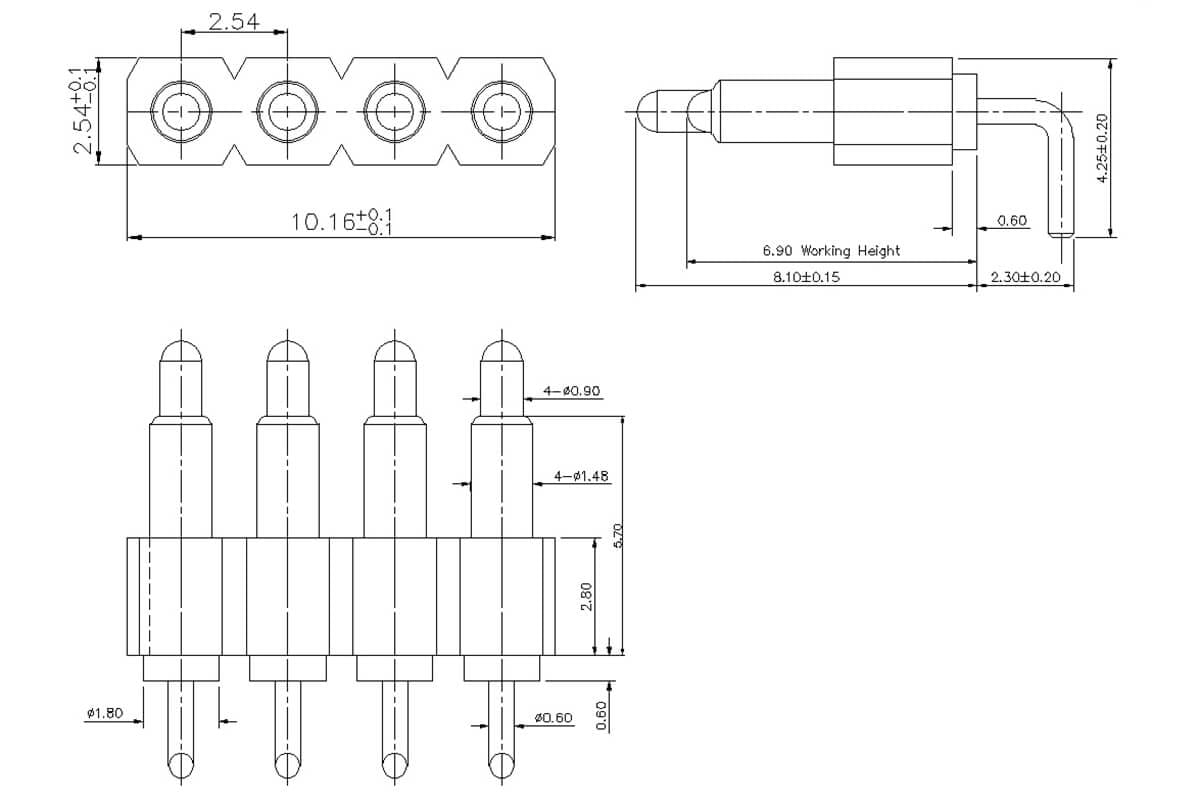bending type pogo pin connector drawing