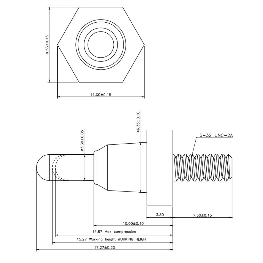 thread screw pogo pin drawing