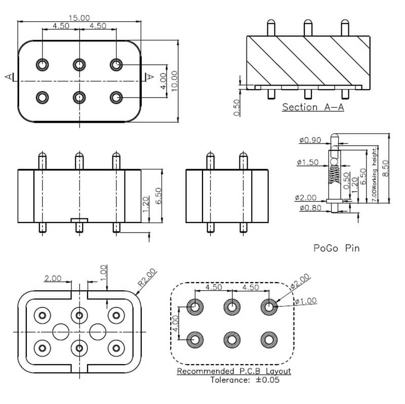 C1698-06R High Current Pogo Pin Connector
