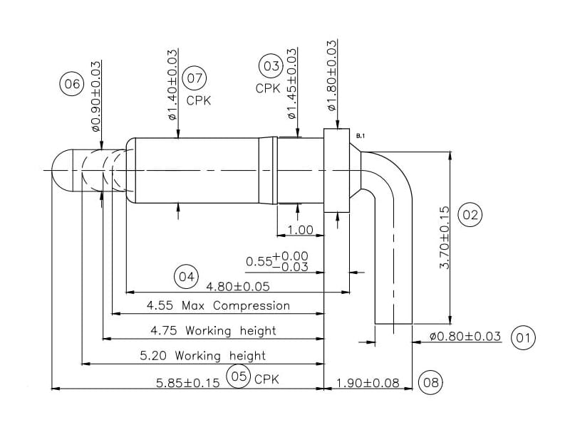 bending type pogo pin drawing